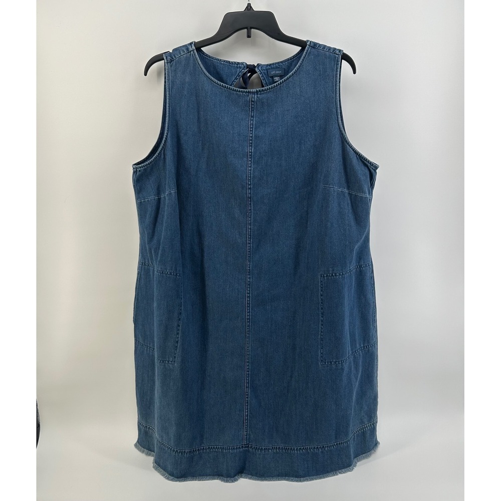 J. Jill Denim Blue Sleeveless Tie Back Shift Dress Pockets Frayed Hem Women's 3X